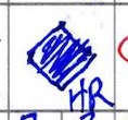 Hand-scored home run cell with filled diamond and HR notation in blue — scorecard by Steven Harrison