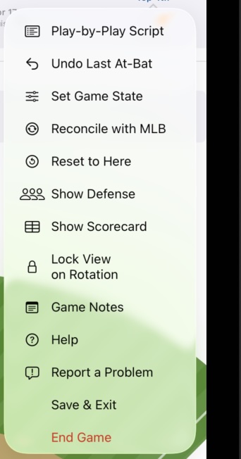 Action menu with End Game option at the bottom