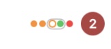 Pitch dots showing an overturned challenge — hollow strike dot and filled ball dot in a capsule