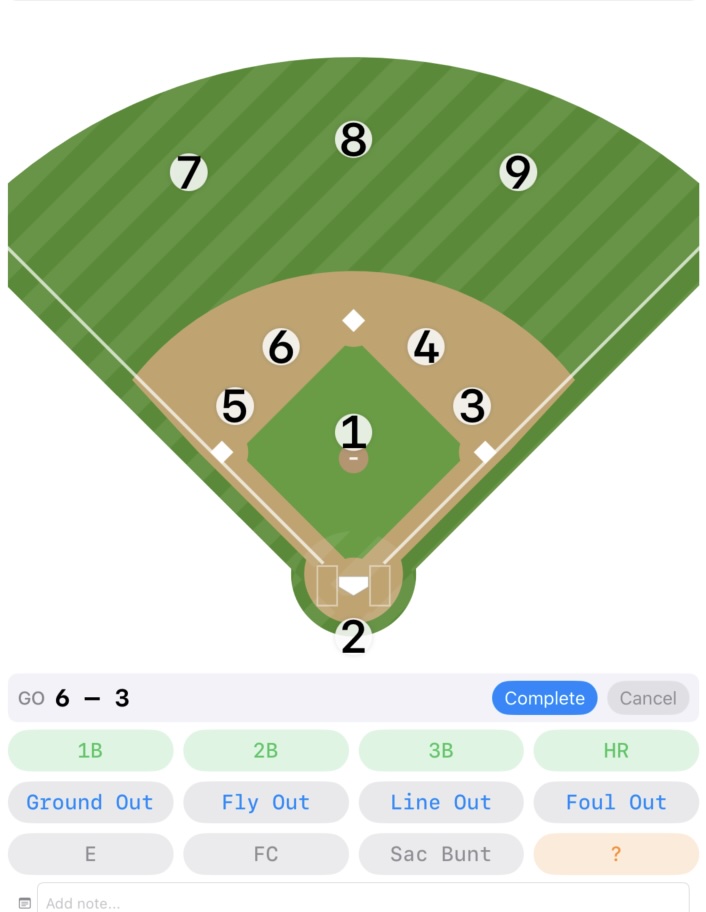 Fielding sequence view — tap the fielder who committed the error