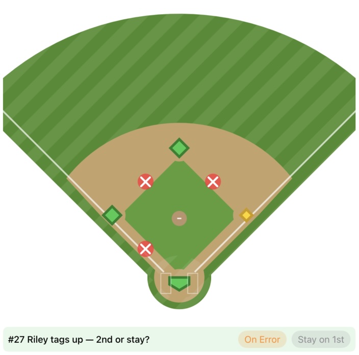 Tag-up decision dialog — advance the runner or hold